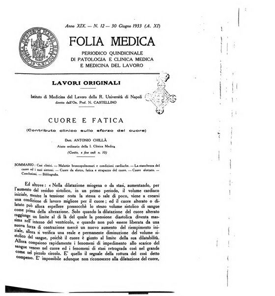 Folia medica periodico trimensile di patologia e clinica medica