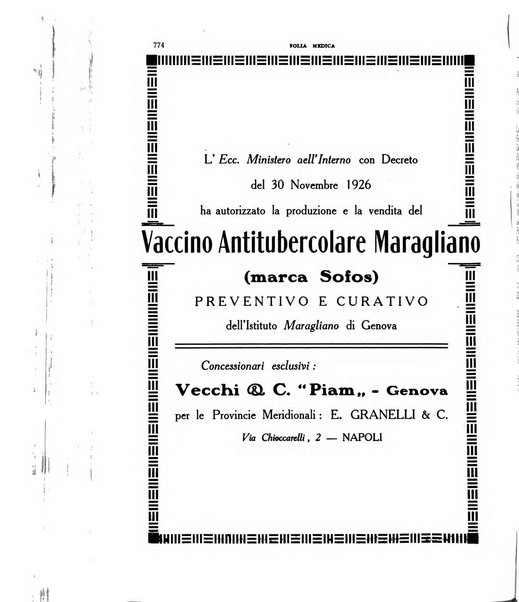 Folia medica periodico trimensile di patologia e clinica medica