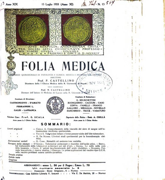 Folia medica periodico trimensile di patologia e clinica medica