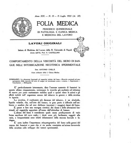 Folia medica periodico trimensile di patologia e clinica medica