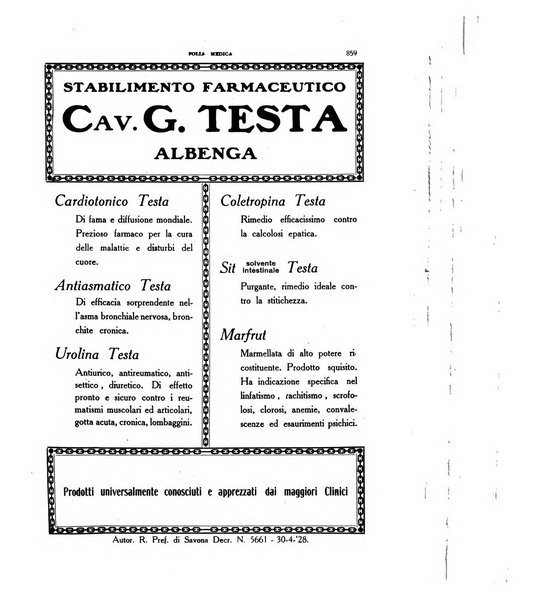 Folia medica periodico trimensile di patologia e clinica medica