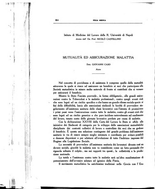 Folia medica periodico trimensile di patologia e clinica medica