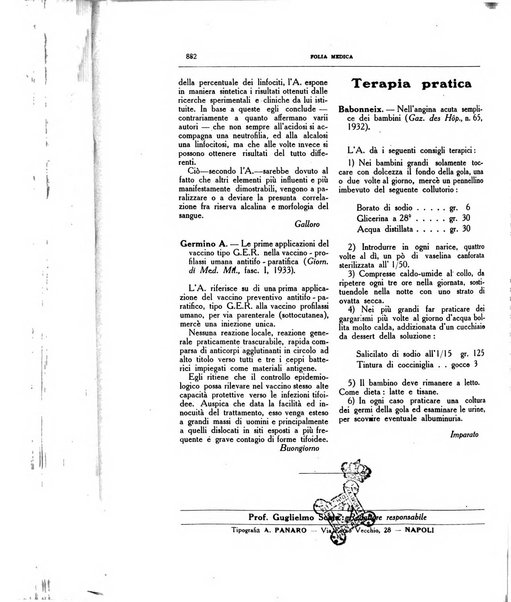 Folia medica periodico trimensile di patologia e clinica medica