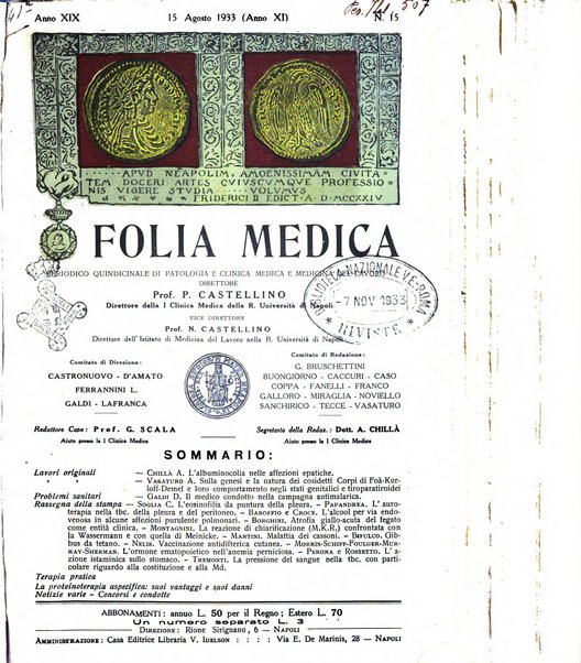 Folia medica periodico trimensile di patologia e clinica medica