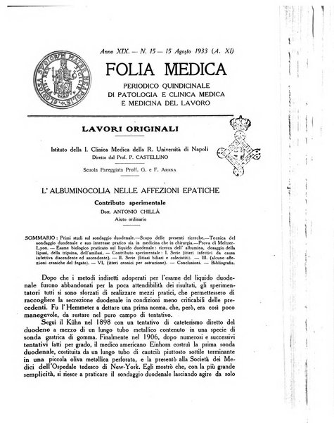 Folia medica periodico trimensile di patologia e clinica medica