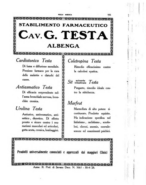 Folia medica periodico trimensile di patologia e clinica medica