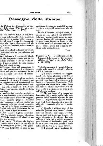 Folia medica periodico trimensile di patologia e clinica medica