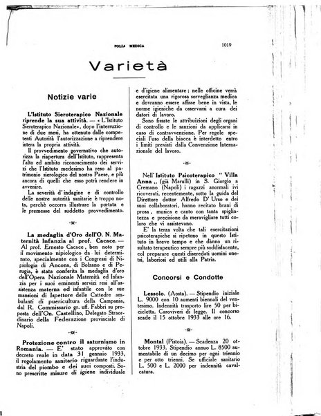 Folia medica periodico trimensile di patologia e clinica medica