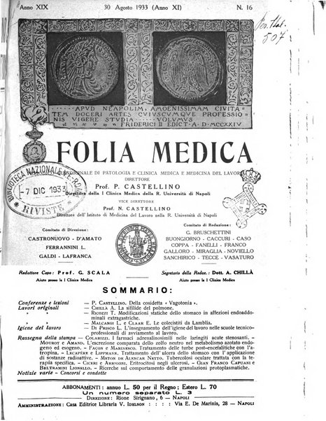 Folia medica periodico trimensile di patologia e clinica medica