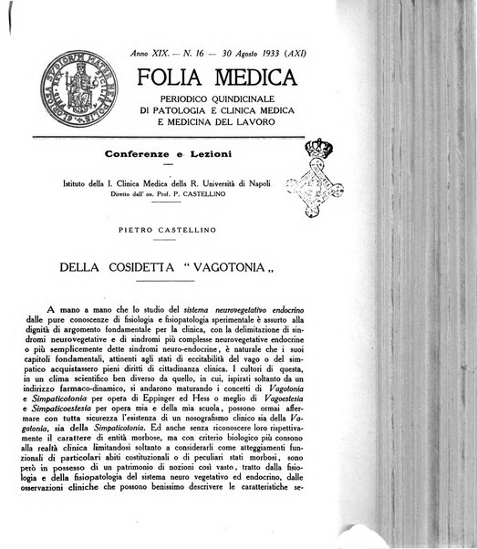 Folia medica periodico trimensile di patologia e clinica medica