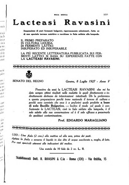 Folia medica periodico trimensile di patologia e clinica medica