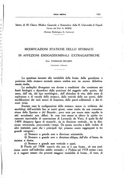 Folia medica periodico trimensile di patologia e clinica medica