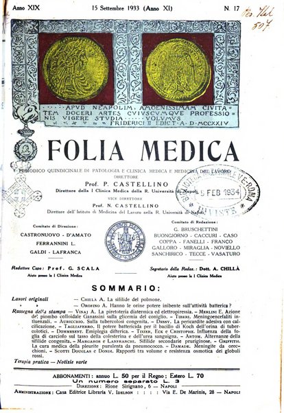 Folia medica periodico trimensile di patologia e clinica medica