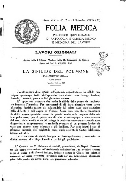 Folia medica periodico trimensile di patologia e clinica medica