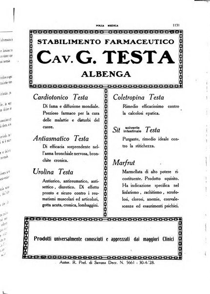 Folia medica periodico trimensile di patologia e clinica medica