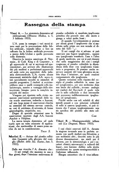 Folia medica periodico trimensile di patologia e clinica medica