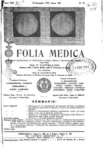 Folia medica periodico trimensile di patologia e clinica medica