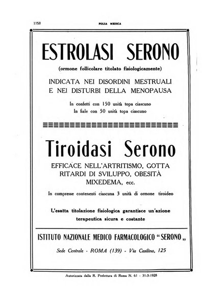 Folia medica periodico trimensile di patologia e clinica medica