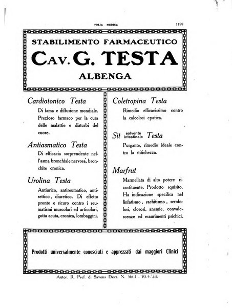 Folia medica periodico trimensile di patologia e clinica medica