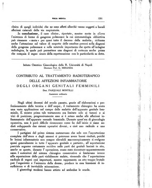 Folia medica periodico trimensile di patologia e clinica medica