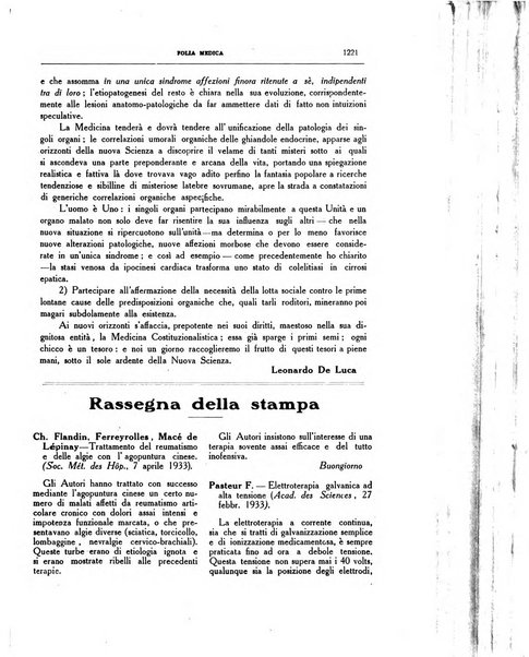 Folia medica periodico trimensile di patologia e clinica medica