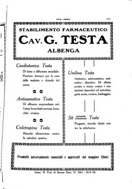 Folia medica periodico trimensile di patologia e clinica medica