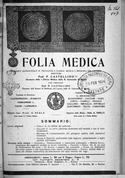 Folia medica periodico trimensile di patologia e clinica medica