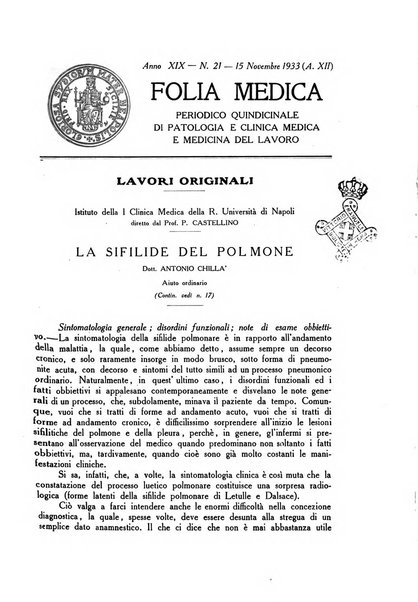 Folia medica periodico trimensile di patologia e clinica medica