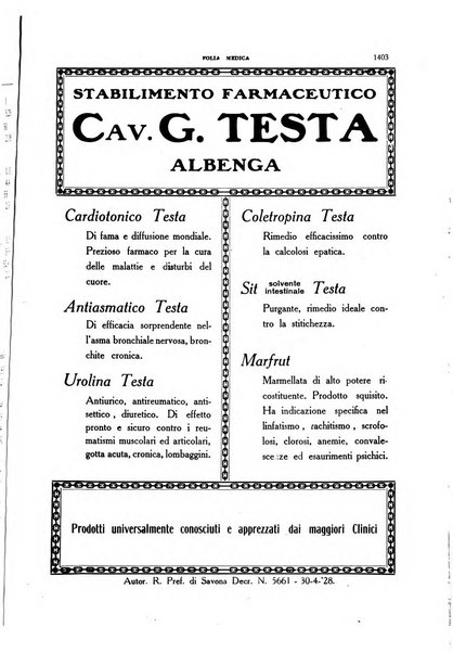 Folia medica periodico trimensile di patologia e clinica medica