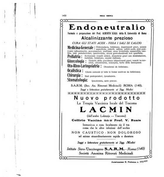 Folia medica periodico trimensile di patologia e clinica medica