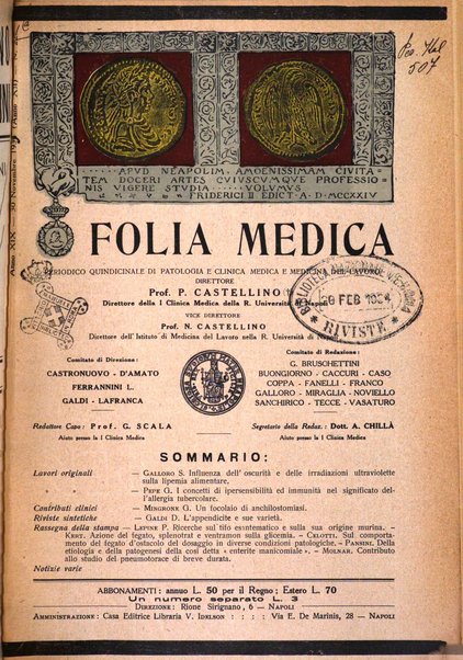 Folia medica periodico trimensile di patologia e clinica medica