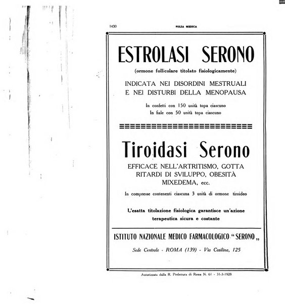 Folia medica periodico trimensile di patologia e clinica medica