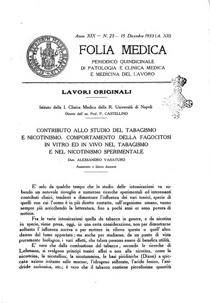 Folia medica periodico trimensile di patologia e clinica medica