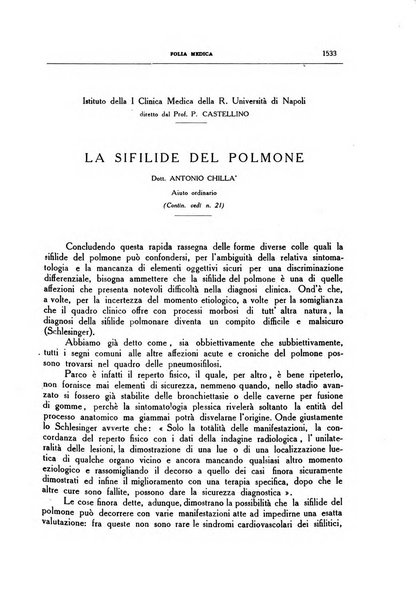 Folia medica periodico trimensile di patologia e clinica medica