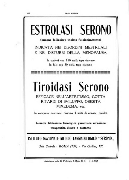 Folia medica periodico trimensile di patologia e clinica medica