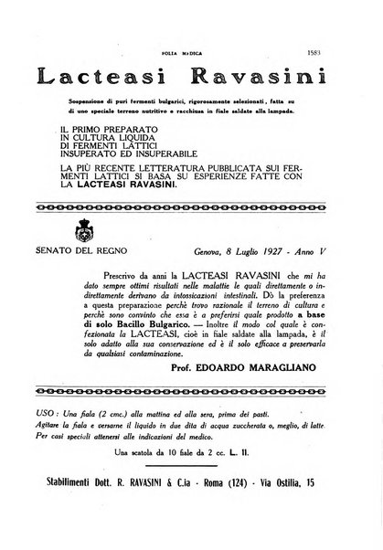 Folia medica periodico trimensile di patologia e clinica medica