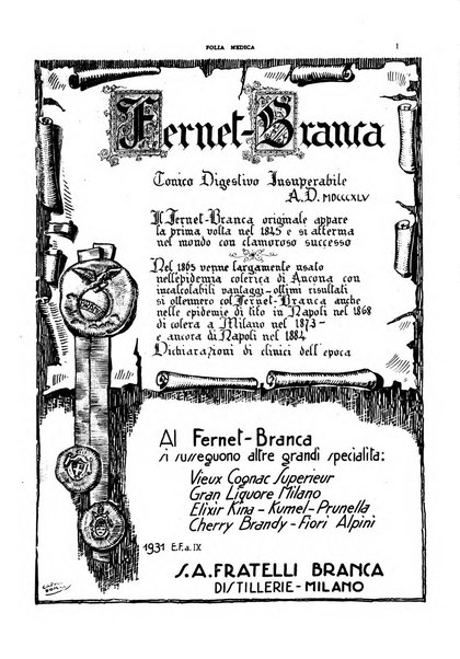 Folia medica periodico trimensile di patologia e clinica medica