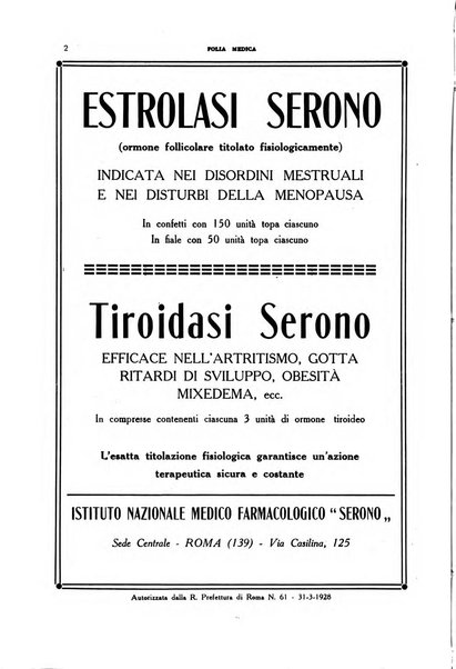 Folia medica periodico trimensile di patologia e clinica medica