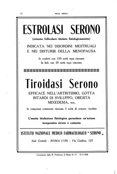 Folia medica periodico trimensile di patologia e clinica medica