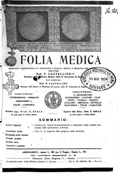 Folia medica periodico trimensile di patologia e clinica medica