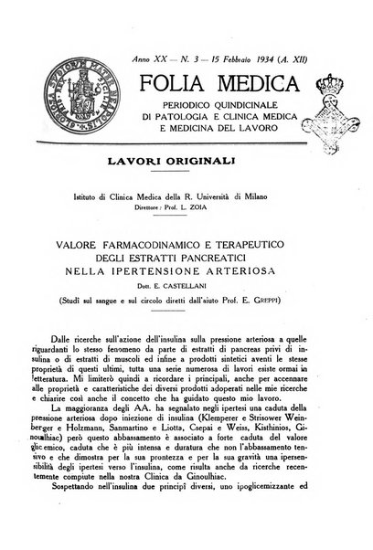 Folia medica periodico trimensile di patologia e clinica medica