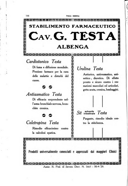 Folia medica periodico trimensile di patologia e clinica medica