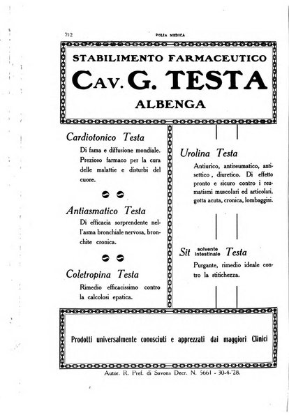 Folia medica periodico trimensile di patologia e clinica medica