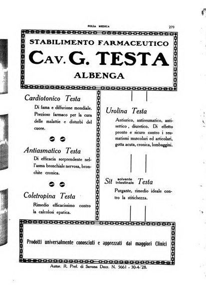 Folia medica periodico trimensile di patologia e clinica medica