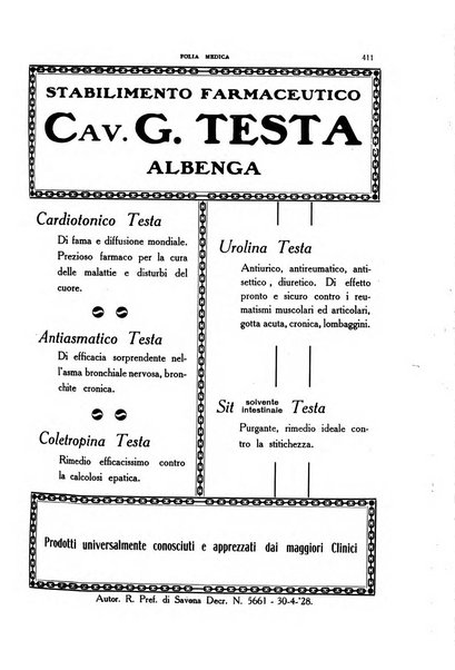 Folia medica periodico trimensile di patologia e clinica medica