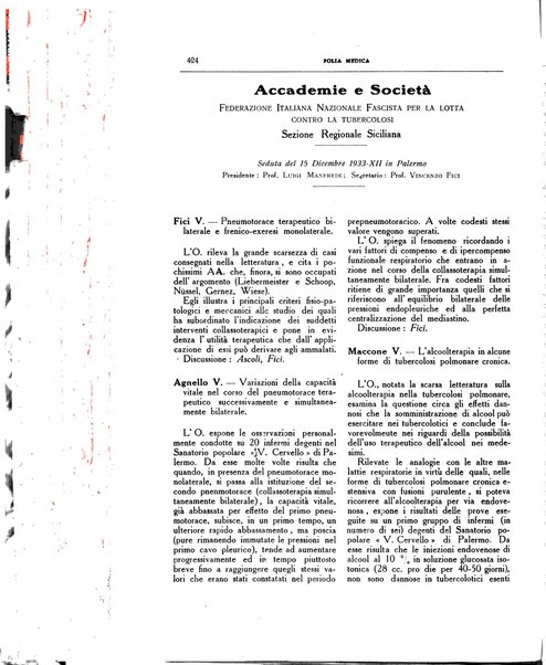 Folia medica periodico trimensile di patologia e clinica medica