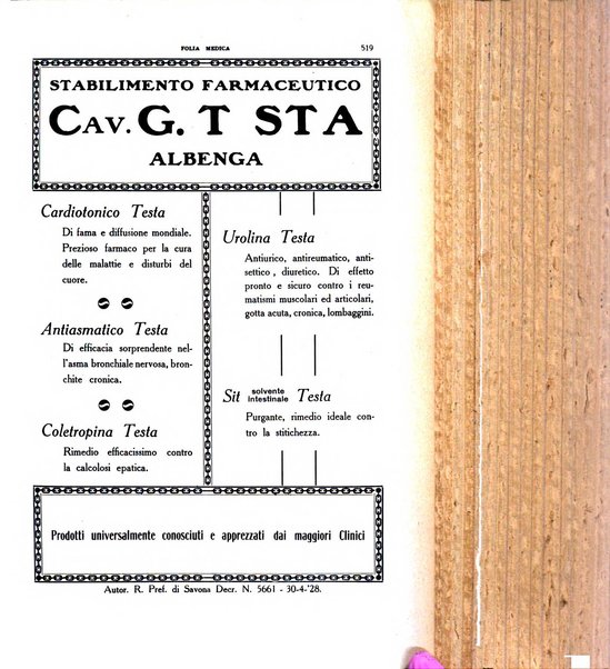 Folia medica periodico trimensile di patologia e clinica medica