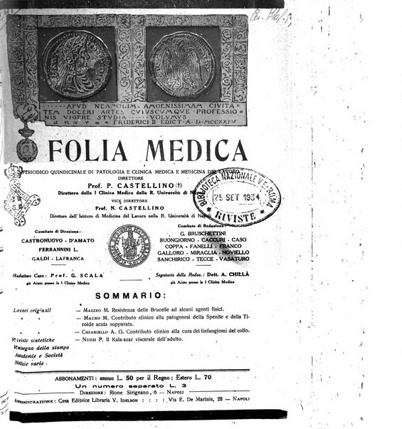 Folia medica periodico trimensile di patologia e clinica medica