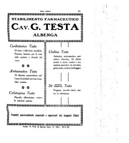 Folia medica periodico trimensile di patologia e clinica medica