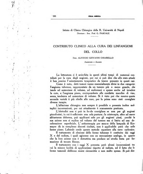 Folia medica periodico trimensile di patologia e clinica medica